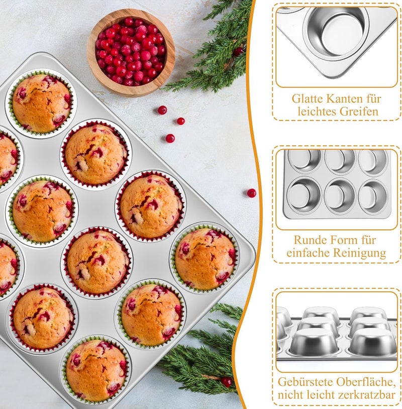 Herogo Muffin Tray, 12 Muffins Stainless Steel Muffin Tray, Metal Muffin Baking Mould for Cupcake, Yorkshire Pie, Pudding, Muffin Cake Mould for Easy to Clean, Dishwasher Safe, Non-Toxic, Silver - Image 3