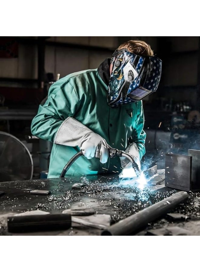 Poaker قفازات لحام جلدية بطول 15 بوصة مقاومة للحرارة والنار للحام MIG/TIG/Stick والشواء ومدافئ النار والتعامل مع الحيوانات والمزيد قفازات أمان ثقيلة من جلد البقر رمادي - Image 5