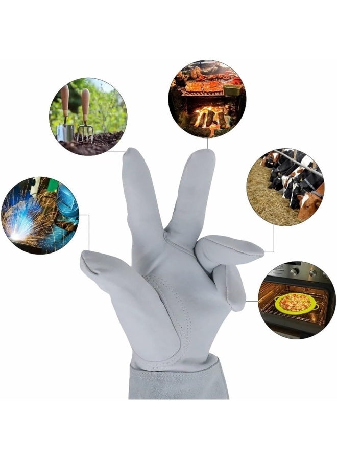Poaker قفازات لحام جلدية بطول 15 بوصة مقاومة للحرارة والنار للحام MIG/TIG/Stick والشواء ومدافئ النار والتعامل مع الحيوانات والمزيد قفازات أمان ثقيلة من جلد البقر رمادي - Image 4