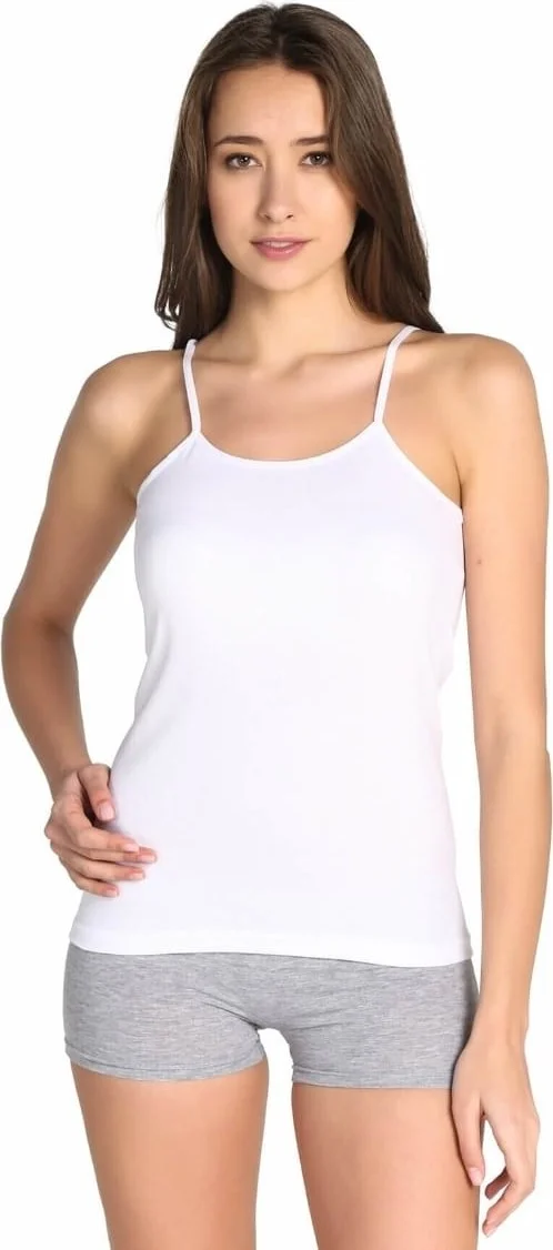 Tutku Women's White Ribbed Cotton Rope Strap Undershirt, Pack of 6