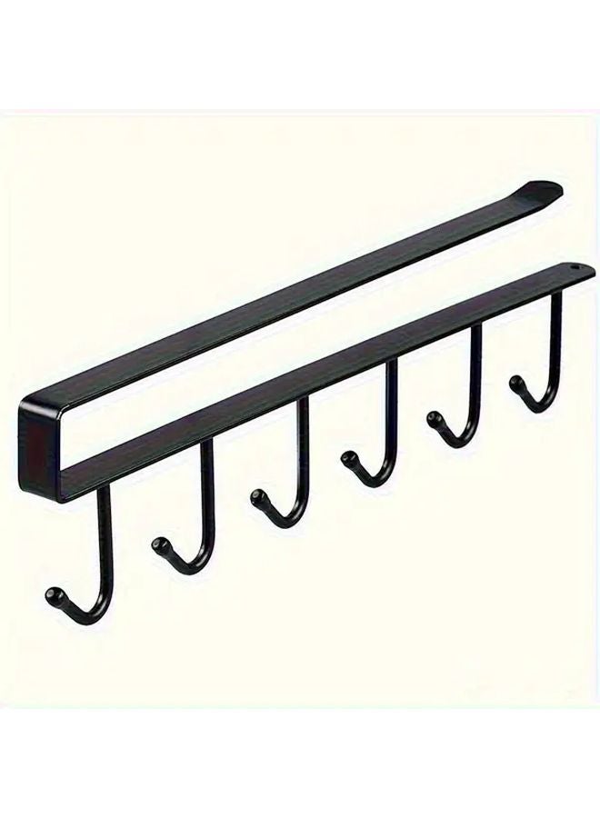 Black Iron Rectangular Hanging Shelf With 6 Hooks Wall Mounted Storage Rack - Image 1