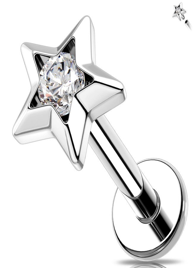 Melighting 16G Star Helix Earring Internal Thread 6 mm Flat Back Earring Stainless Steel 316L Star Lip Stud Labret Cartilage Lip Piercing Jewelry - Image 1