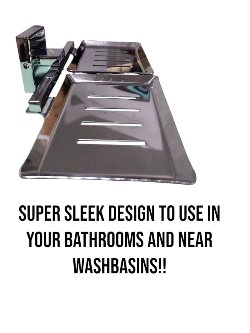 JTJ Stainless Steel Double Soap Dish for Bathroom and Wash Basins | Durable Bathroom Accessories and Fittings |Double Soap Dish CP Finish Wall Mounted - Image 4