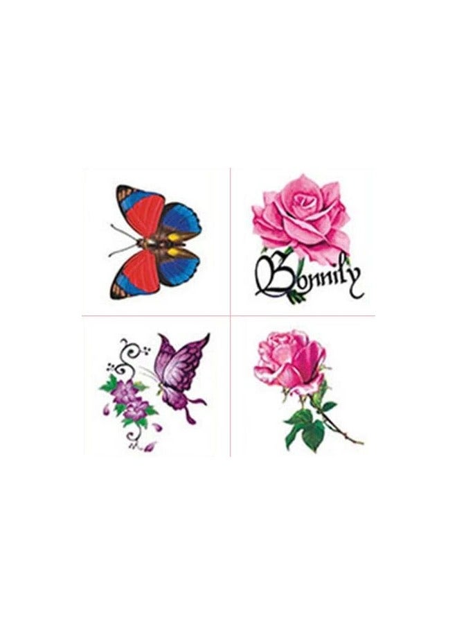 اربع قطع من وشم تاتو المؤقت مقاوم للماء بتصميم  ورد وزهور متعددة الاشكال ملصقات لطيفة - Image 1