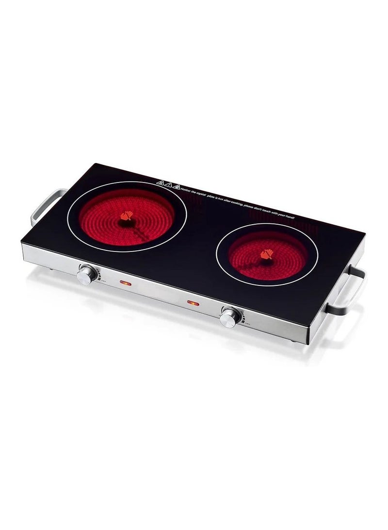 Infrared Hob Glass Ceramic Double Hob with Infrared Heat 2 x Electric Hobs Suitable for All Pots and Pans 2800 W Camping Office Kitchen Outdoor 2 hobs.  - Image 1