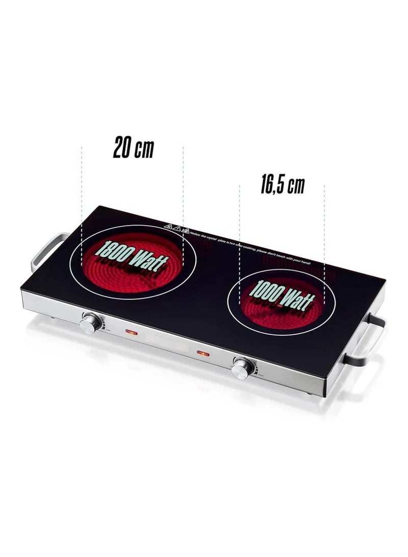 Infrared Hob Glass Ceramic Double Hob with Infrared Heat 2 x Electric Hobs Suitable for All Pots and Pans 2800 W Camping Office Kitchen Outdoor 2 hobs.  - Image 2