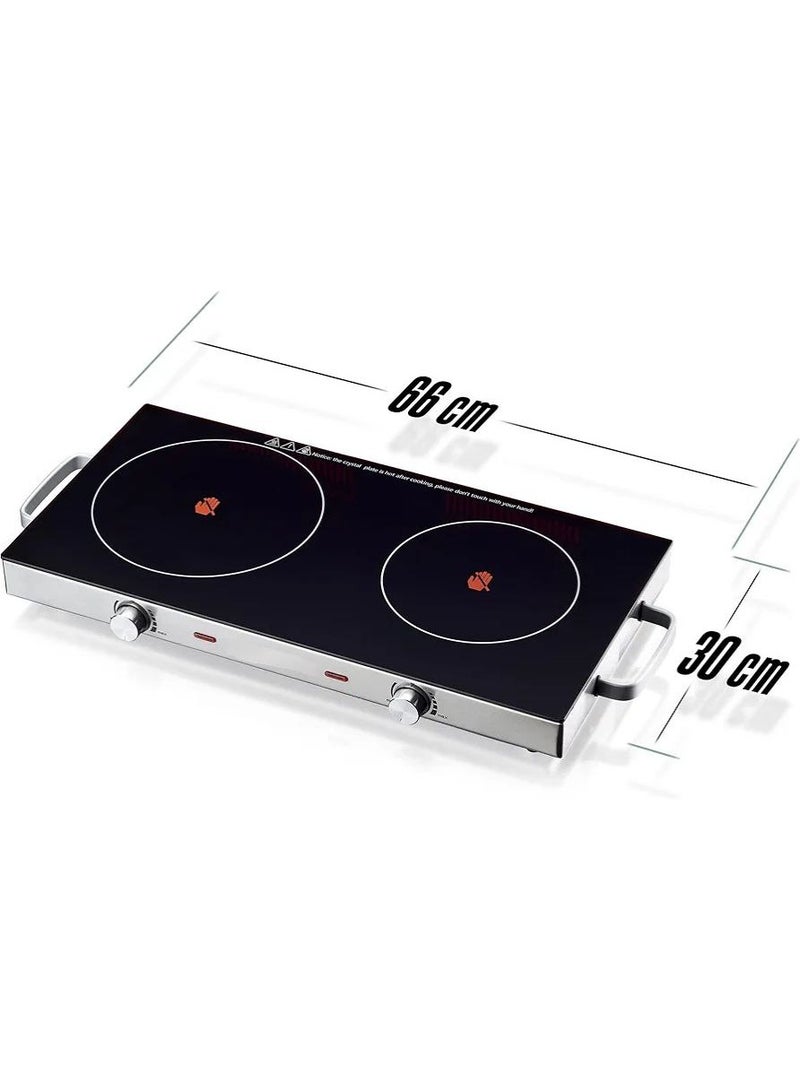 Infrared Hob Glass Ceramic Double Hob with Infrared Heat 2 x Electric Hobs Suitable for All Pots and Pans 2800 W Camping Office Kitchen Outdoor 2 hobs.  - Image 3