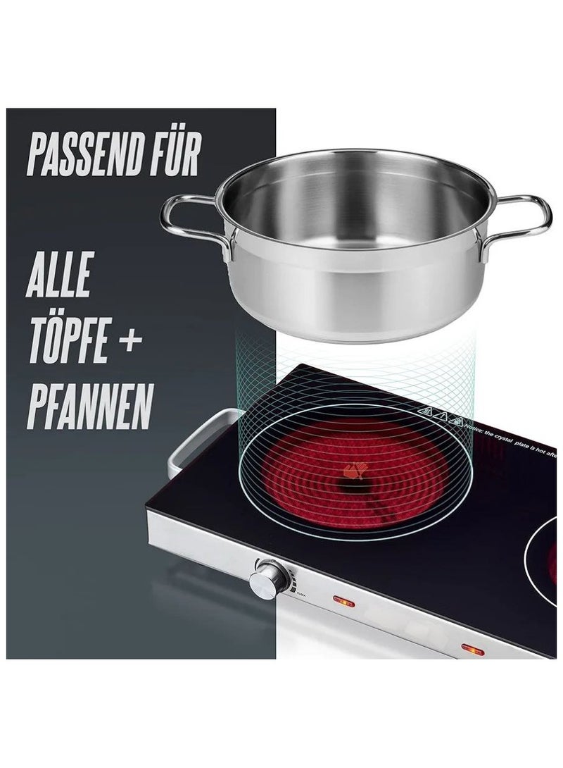 Infrared Hob Glass Ceramic Double Hob with Infrared Heat 2 x Electric Hobs Suitable for All Pots and Pans 2800 W Camping Office Kitchen Outdoor 2 hobs.  - Image 5