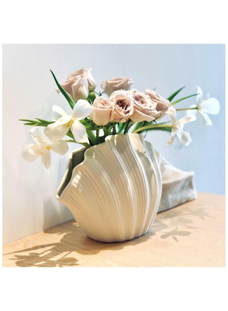 SYOSI  vaso قشرة أبيض، vaso على شكل قشرة، vaso فني خزفي، vaso بسيط مبتكر، vases زهور لتزيين المنزل العصري، vases أعشاب البامبا للطاولة، تزيين مركز، نموذج ب حجم صغير - Image 3