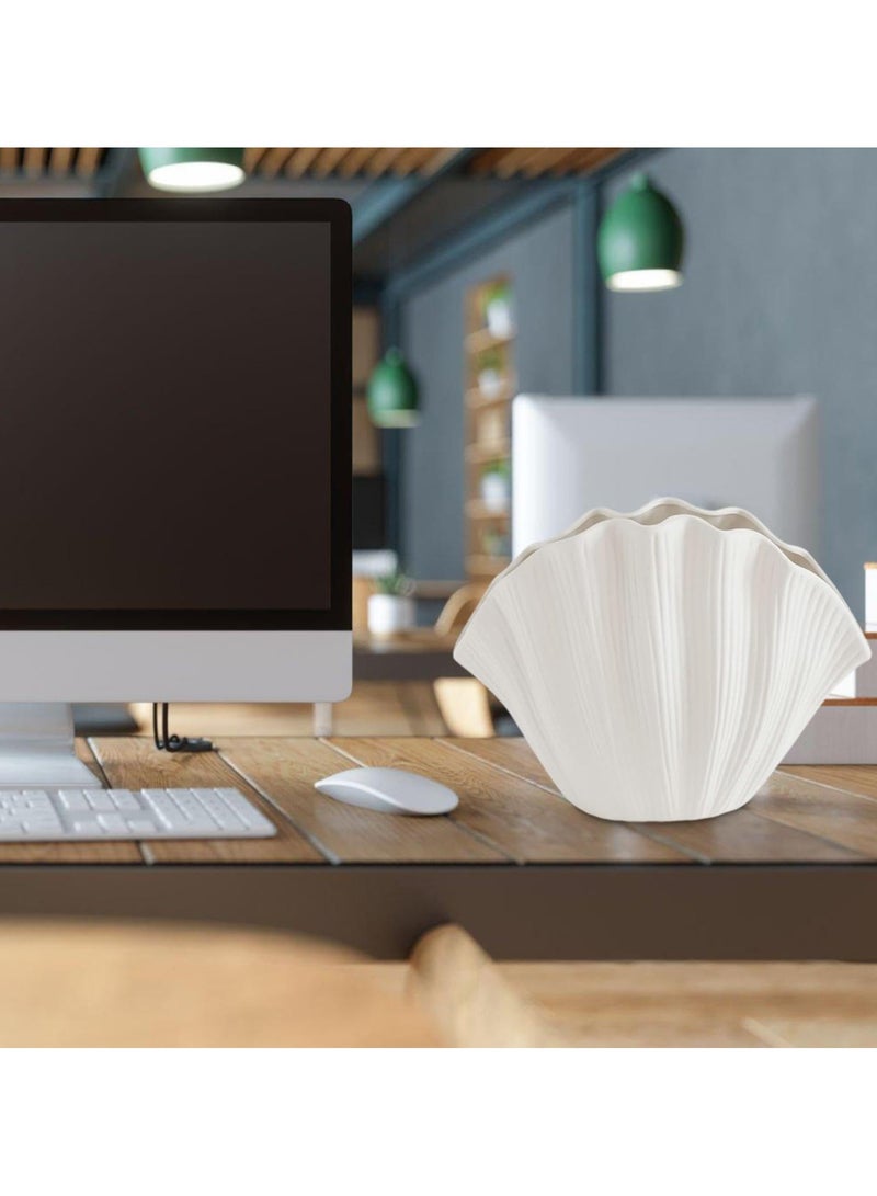 SYOSI  vaso قشرة أبيض، vaso على شكل قشرة، vaso فني خزفي، vaso بسيط مبتكر، vases زهور لتزيين المنزل العصري، vases أعشاب البامبا للطاولة، تزيين مركز، نموذج ب حجم صغير - Image 2