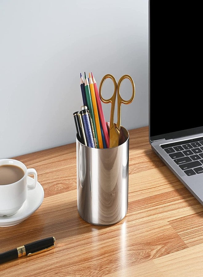 Tofun Silver Pen Holder for Desk, SUS304 Stainless Steel Heavy Duty Pen Holder Stand,Cylinder Pencil Holder,Desktop Stationery Organizer - Image 5