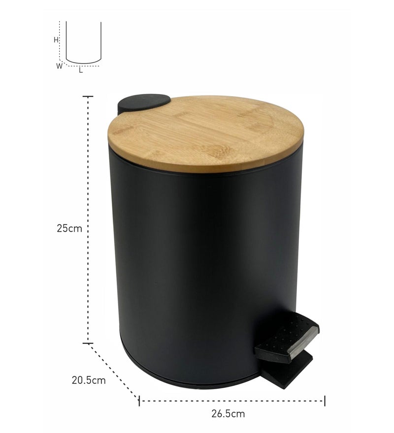 Obsessions 5 Litre Fingerprint Resistant Pedal Dustbin – Compact Round Trash Can with Lid & Liner, Black Matte Finish for Home or Washroom - Image 2