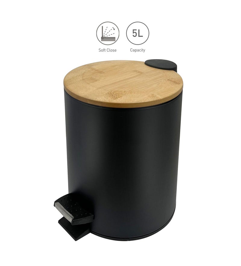 Obsessions 5 Litre Fingerprint Resistant Pedal Dustbin – Compact Round Trash Can with Lid & Liner, Black Matte Finish for Home or Washroom - Image 3