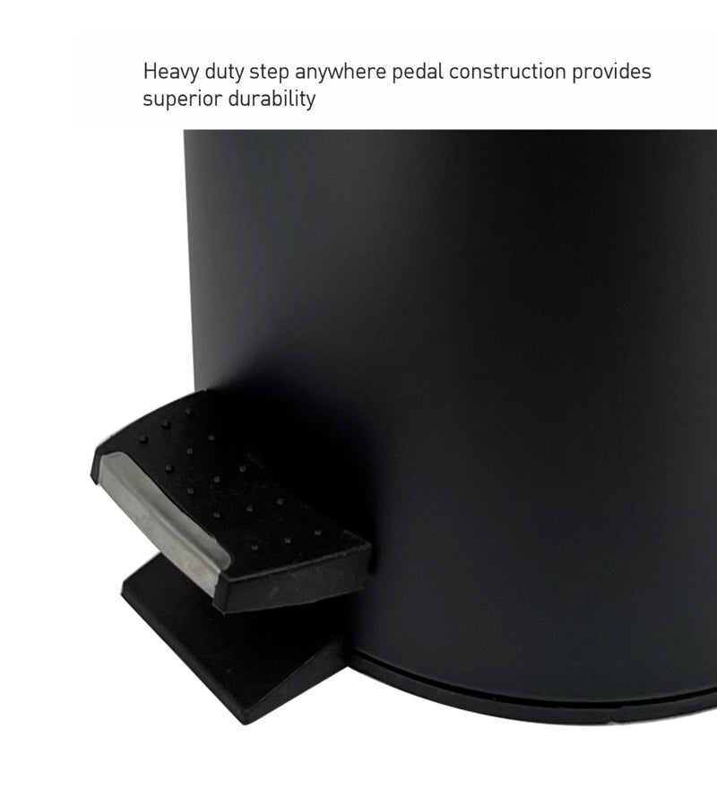 Obsessions 5 Litre Fingerprint Resistant Pedal Dustbin – Compact Round Trash Can with Lid & Liner, Black Matte Finish for Home or Washroom - Image 5