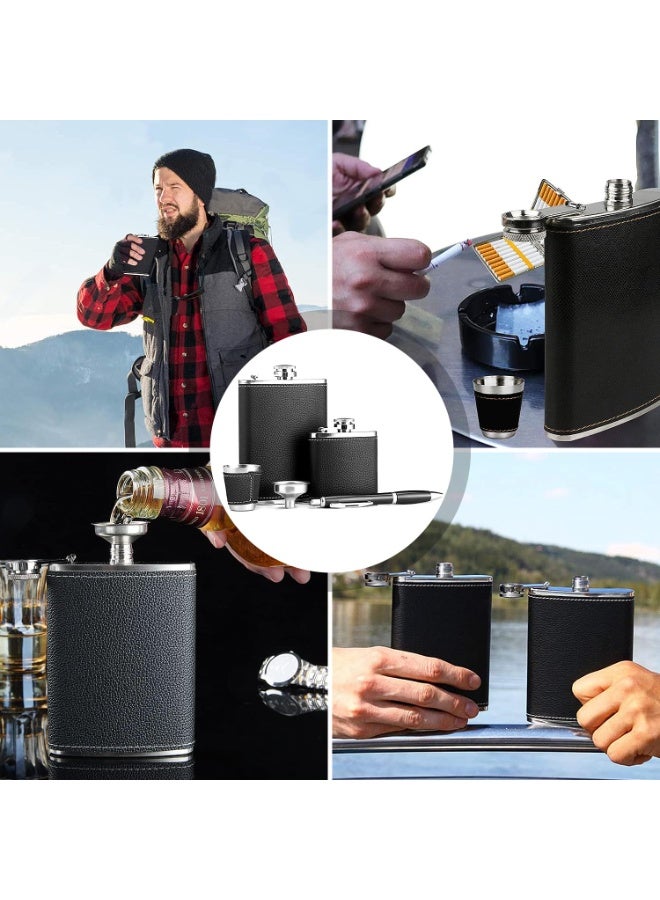 ميون قارورة ورك هدية، قارورة ورك شخصية، 8 أونصة + 3 أونصة، قارورة ورك جلدية سوداء مع كأس من الفولاذ المقاوم للصدأ، قلم توقيع، قمع، هدية عيد الأب - Image 4