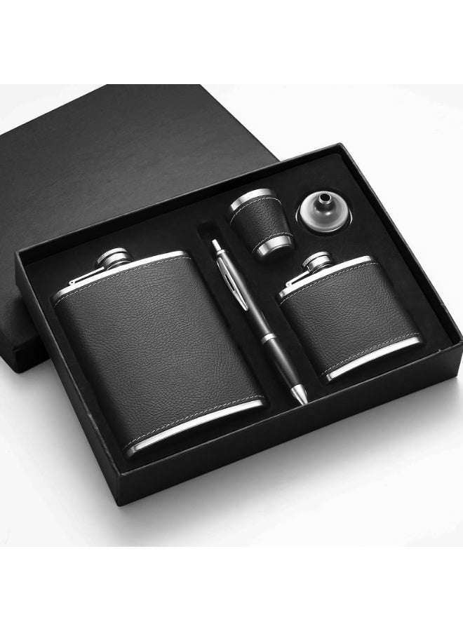 ميون قارورة ورك هدية، قارورة ورك شخصية، 8 أونصة + 3 أونصة، قارورة ورك جلدية سوداء مع كأس من الفولاذ المقاوم للصدأ، قلم توقيع، قمع، هدية عيد الأب - Image 1