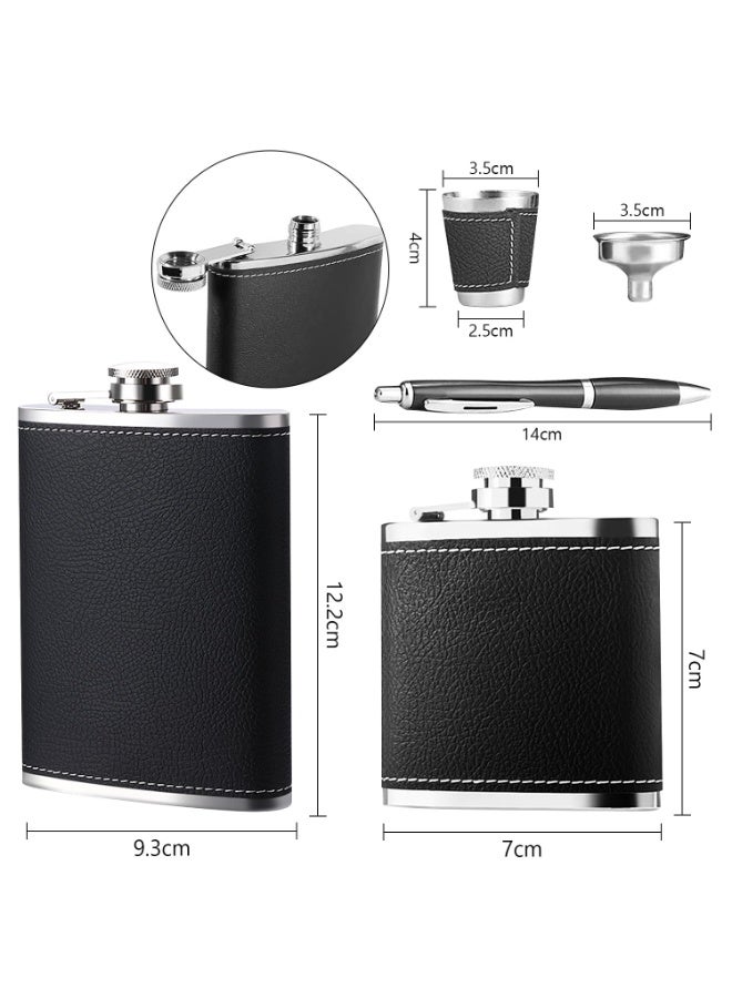 ميون قارورة ورك هدية، قارورة ورك شخصية، 8 أونصة + 3 أونصة، قارورة ورك جلدية سوداء مع كأس من الفولاذ المقاوم للصدأ، قلم توقيع، قمع، هدية عيد الأب - Image 2