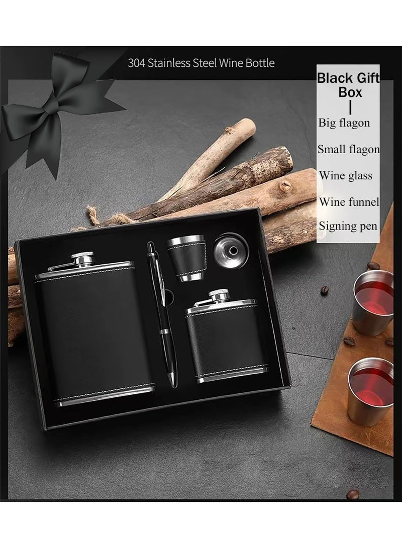 ميون قارورة ورك هدية، قارورة ورك شخصية، 8 أونصة + 3 أونصة، قارورة ورك جلدية سوداء مع كأس من الفولاذ المقاوم للصدأ، قلم توقيع، قمع، هدية عيد الأب - Image 5