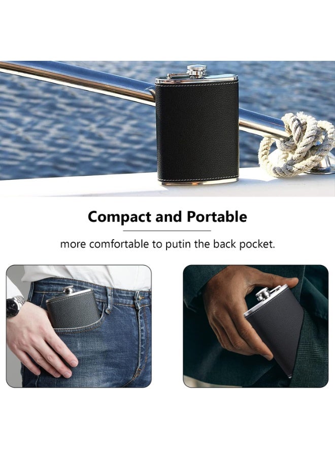 ميون قارورة ورك هدية، قارورة ورك شخصية، 8 أونصة + 3 أونصة، قارورة ورك جلدية سوداء مع كأس من الفولاذ المقاوم للصدأ، قلم توقيع، قمع، هدية عيد الأب - Image 3