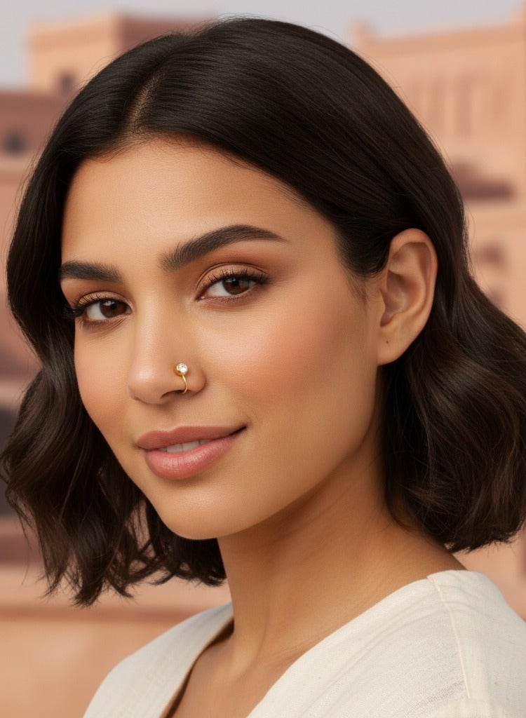 maffick 4 Pcs Gold False Nose Rings Set in Luxury Jewelry Box- Moon, Star, Lightning & Round Crystal Non-Piercing Clip On Nose Cuffs with Gift Card - Image 4