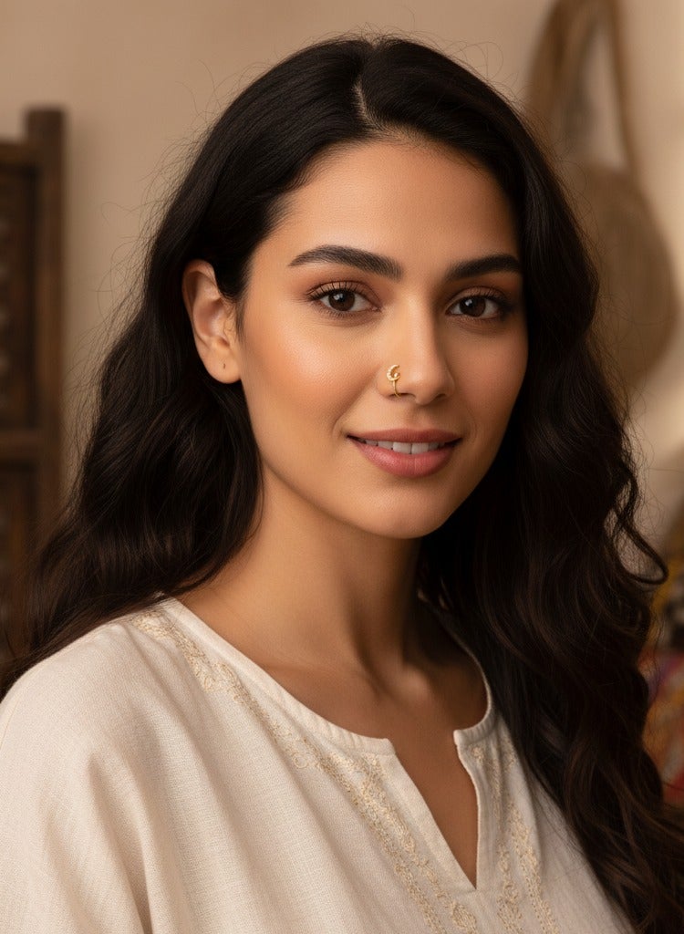 maffick 4 Pcs Gold False Nose Rings Set in Luxury Jewelry Box- Moon, Star, Lightning & Round Crystal Non-Piercing Clip On Nose Cuffs with Gift Card - Image 3