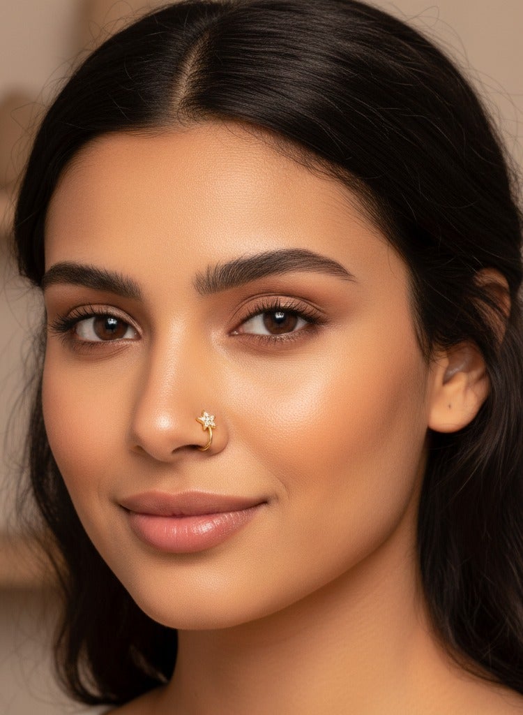 maffick 4 Pcs Gold False Nose Rings Set in Luxury Jewelry Box- Moon, Star, Lightning & Round Crystal Non-Piercing Clip On Nose Cuffs with Gift Card - Image 5