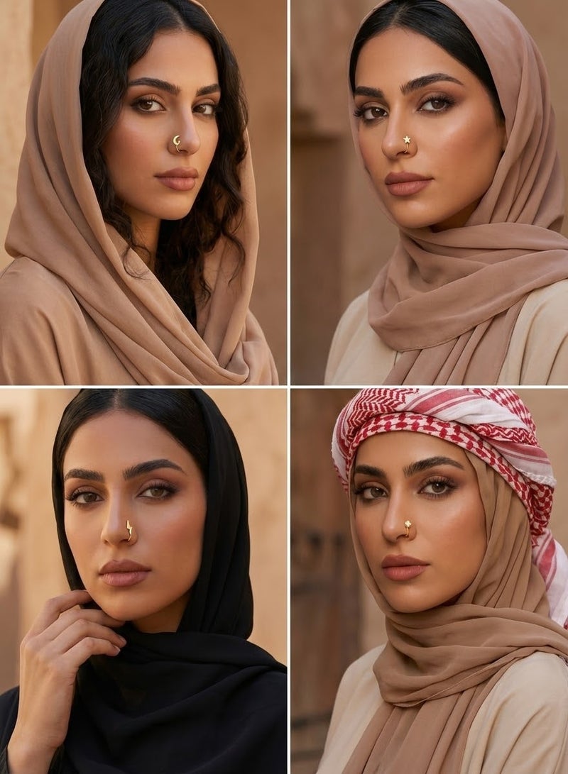 maffick 4 Pcs Gold False Nose Rings Set in Luxury Jewelry Box- Moon, Star, Lightning & Round Crystal Non-Piercing Clip On Nose Cuffs with Gift Card - Image 1