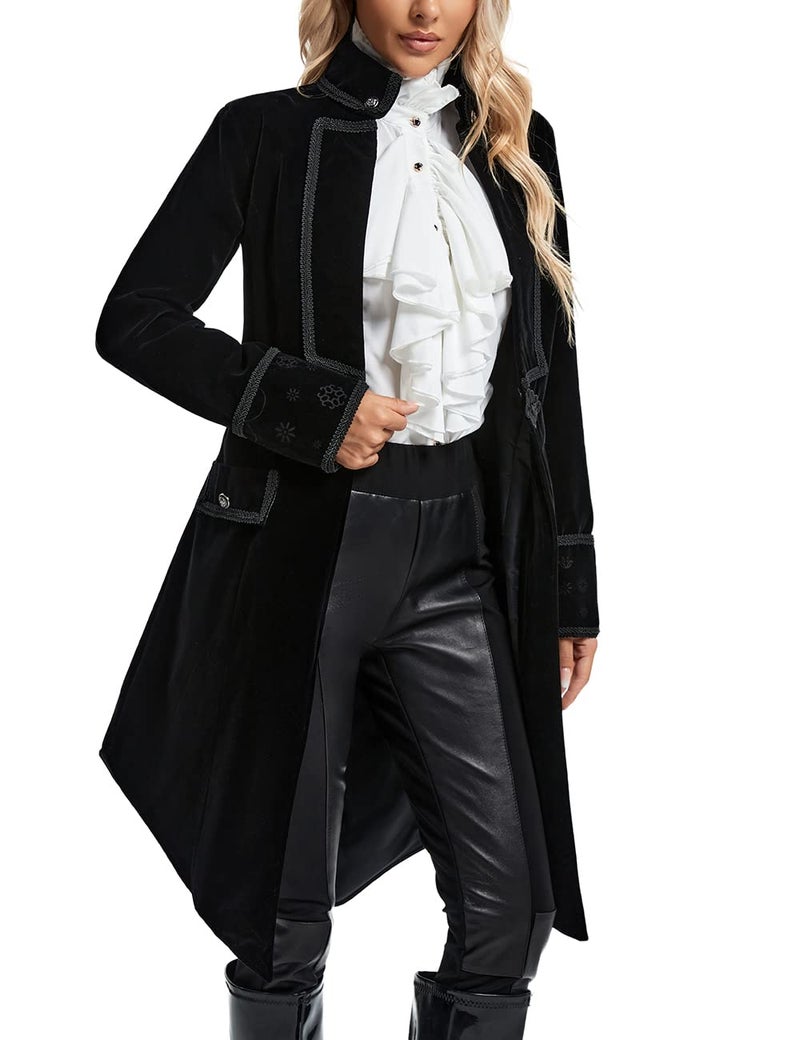 SUPLEAP Womenâ€™s Victorian Gothic Vintage Tailcoat Pirate Jacket Steampunk Long Coat (Black, Large) - Image 1