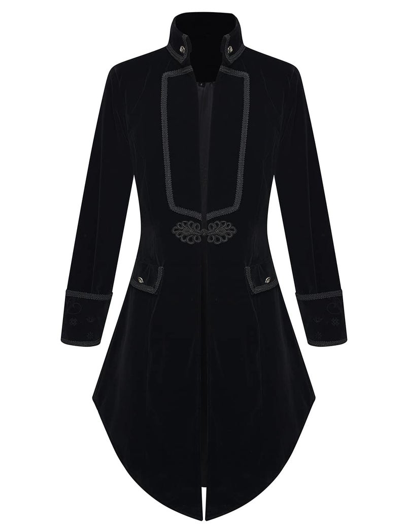 SUPLEAP Womenâ€™s Victorian Gothic Vintage Tailcoat Pirate Jacket Steampunk Long Coat (Black, Large) - Image 3