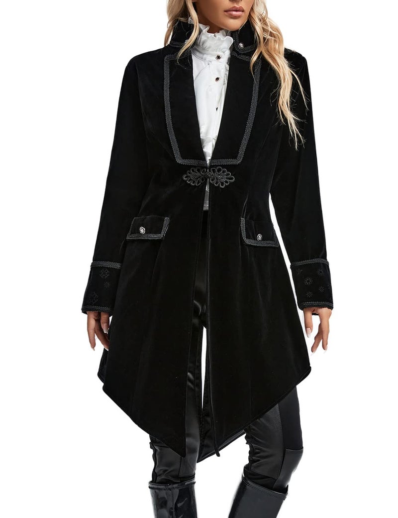 SUPLEAP Womenâ€™s Victorian Gothic Vintage Tailcoat Pirate Jacket Steampunk Long Coat (Black, Large) - Image 2
