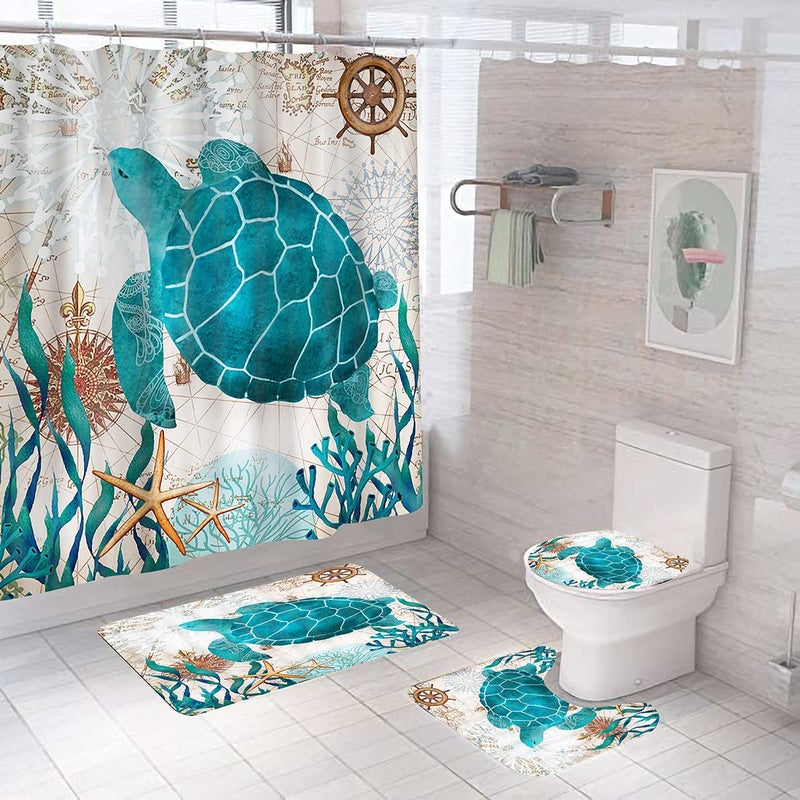 DDSDUDES Sea Turtle Shower Curtain Blue Ocean Shower Curtains Sets Funny Shower Curtains with 12Hooks Polyester Fabric Waterproof Curtains for Bathroom Beach Theme Decor 71 x 71 Ocean 10