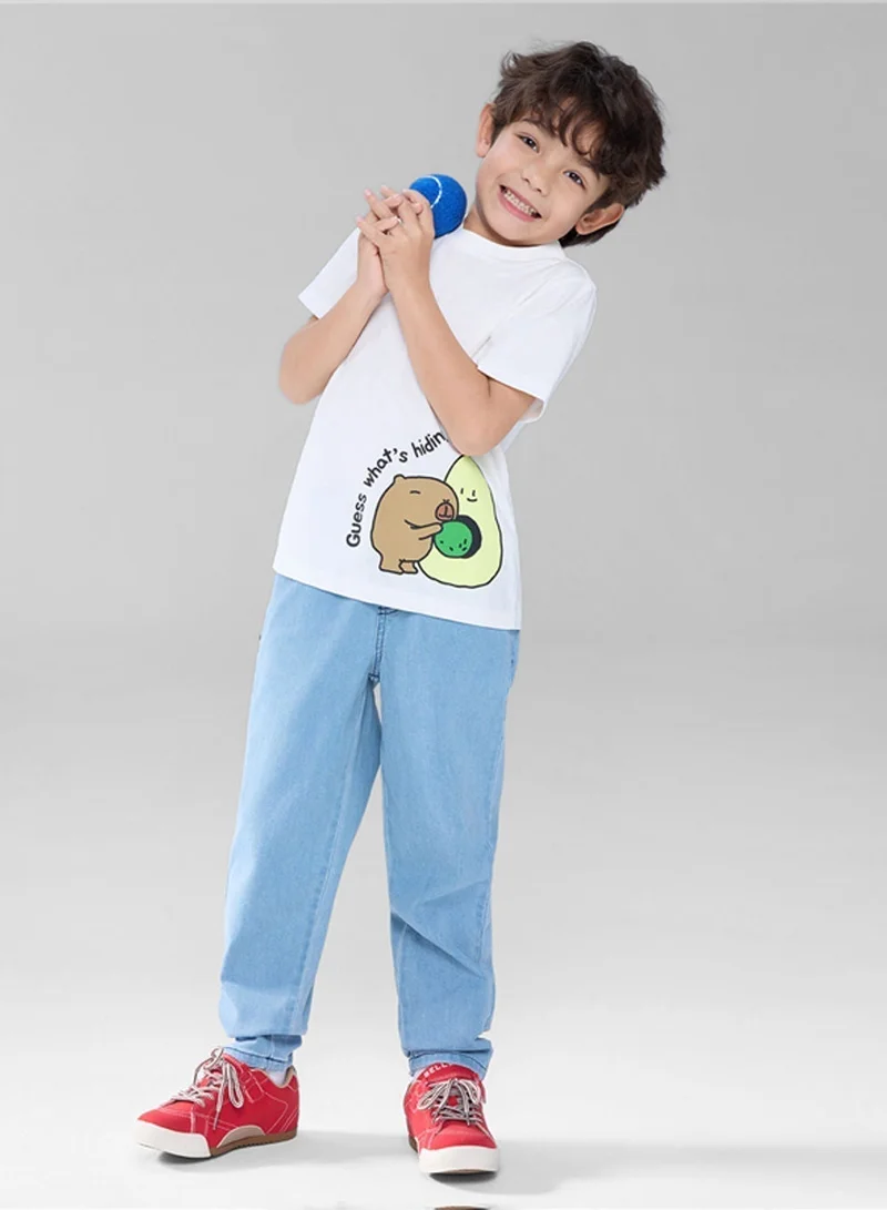 جيوردانو Kid's Regular Fit Cotton Crew Neck Graphic Print Tee