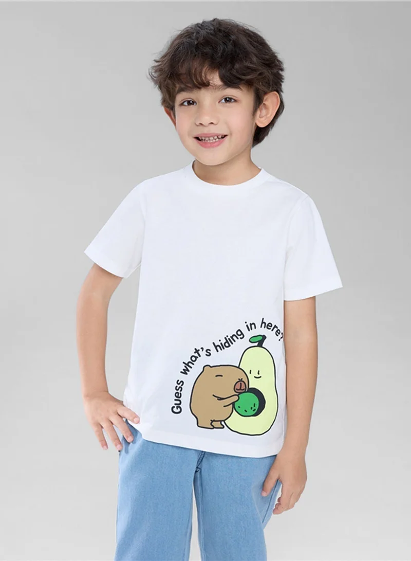 جيوردانو Kid's Regular Fit Cotton Crew Neck Graphic Print Tee