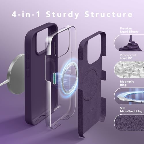 GONEZ Magnetic for iPhone 16 Pro Max Case, [Compatible with MagSafe] Anti-Scratch Microfiber Lining & Screen Protector, Silicone Camera Control, Shockproof Slim Phone Cover 6.9 inch, Deep Purple - Image 5