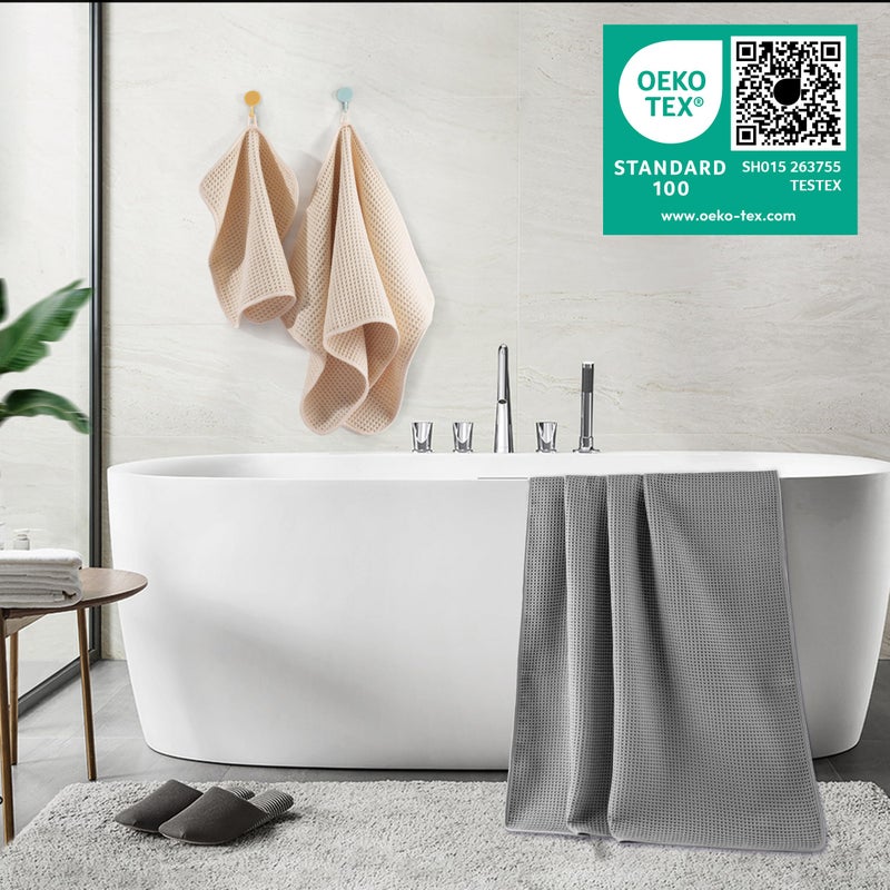 POLYTE 430 GSM Microfiber Quick Dry Lint Free Oversize Bath Towel Set, 6 Piece (Waffle Weave) - Image 3