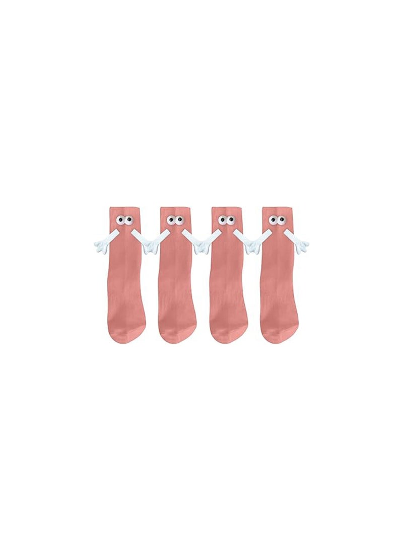 2 Pairs Hand Holding Socks, Couple Magnetic Hands Novelty Unisex Socks with Funny Matching Mid-Tube (Peach Pink) - Image 1