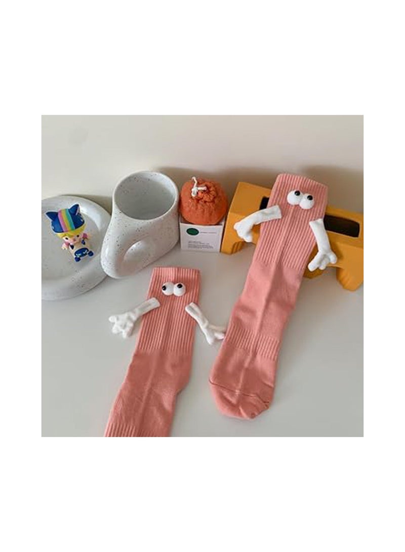 2 Pairs Hand Holding Socks, Couple Magnetic Hands Novelty Unisex Socks with Funny Matching Mid-Tube (Peach Pink) - Image 4