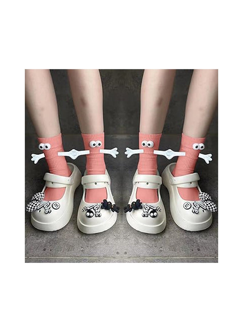 2 Pairs Hand Holding Socks, Couple Magnetic Hands Novelty Unisex Socks with Funny Matching Mid-Tube (Peach Pink) - Image 3