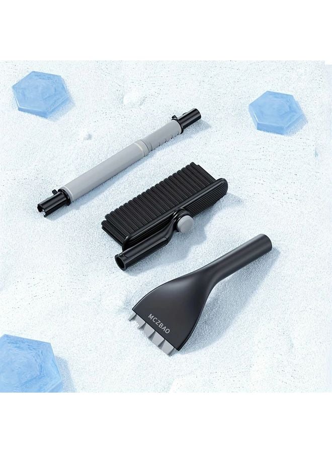 Grey Retractable Aluminum Alloy Car Snow Shovel with Ice Scraper Winter Tool - Image 1