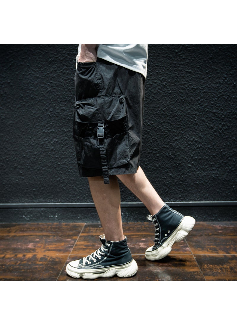 Generic - Summer Thin Casual Workoveralls Shorts Men Loose-fit Trendy Brand Ins Five-piece Pants Style Straight-leg Five-piece Shorts Army Green - Image 1