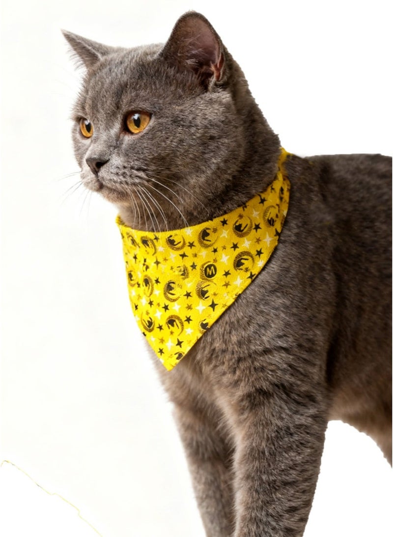 Arabian Moon-Star Cat Collars with Bandana - Adjustable 20-32cm Pet Collars, Islamic Design for Saudi Cats, Breathable Fabric for Hot Climate - Image 1
