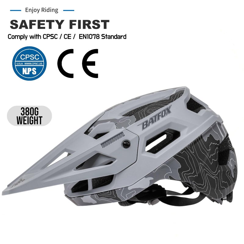 BATFOX Bike Helmet Mountain Bike Helmets for Men Women Adults MTB Bicycle Cycling BMX Bike Helmet(Gray,L(55-59CM)) - Image 2