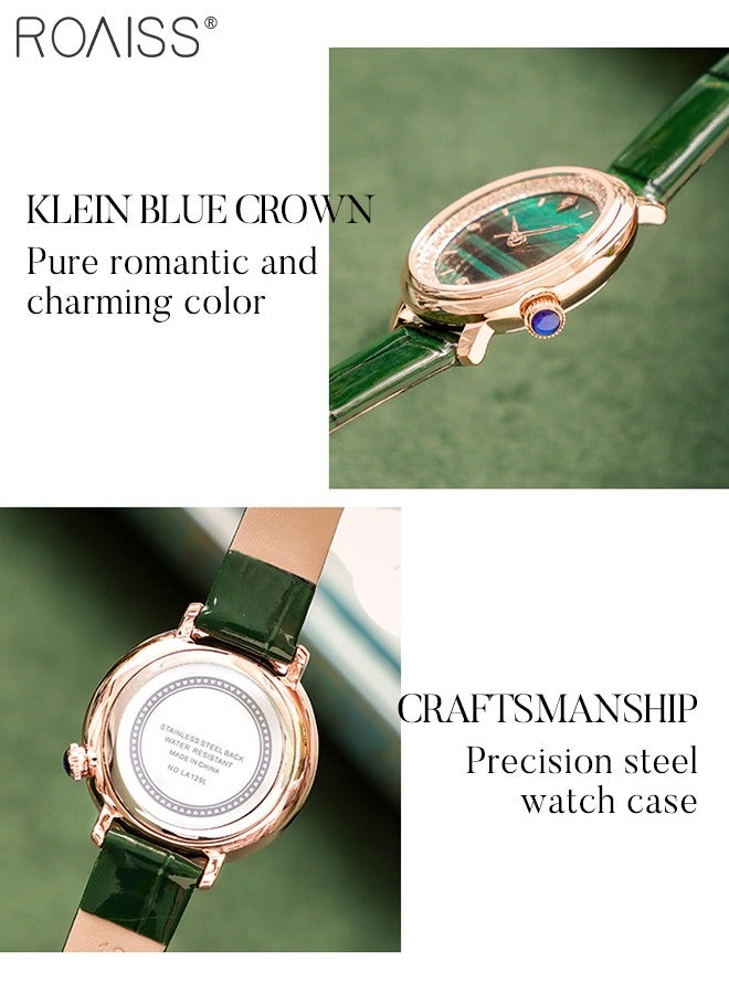 roaiss Women's Leather Strap Quartz Watch Analog Display Round Green Dial with Rhinestones Decoration Waterproof Luxurious Wristwatch as Gift for Ladies - Image 5