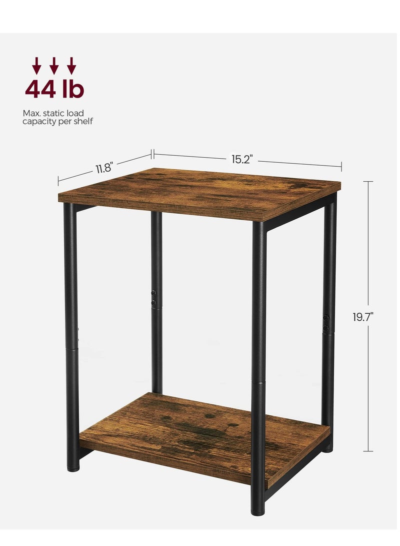 2 Tier Small Coffee Table Sofa Table Nightstand Bedside Table Living Room, Bedroom, Office, Rustic Brown and Black - Image 2