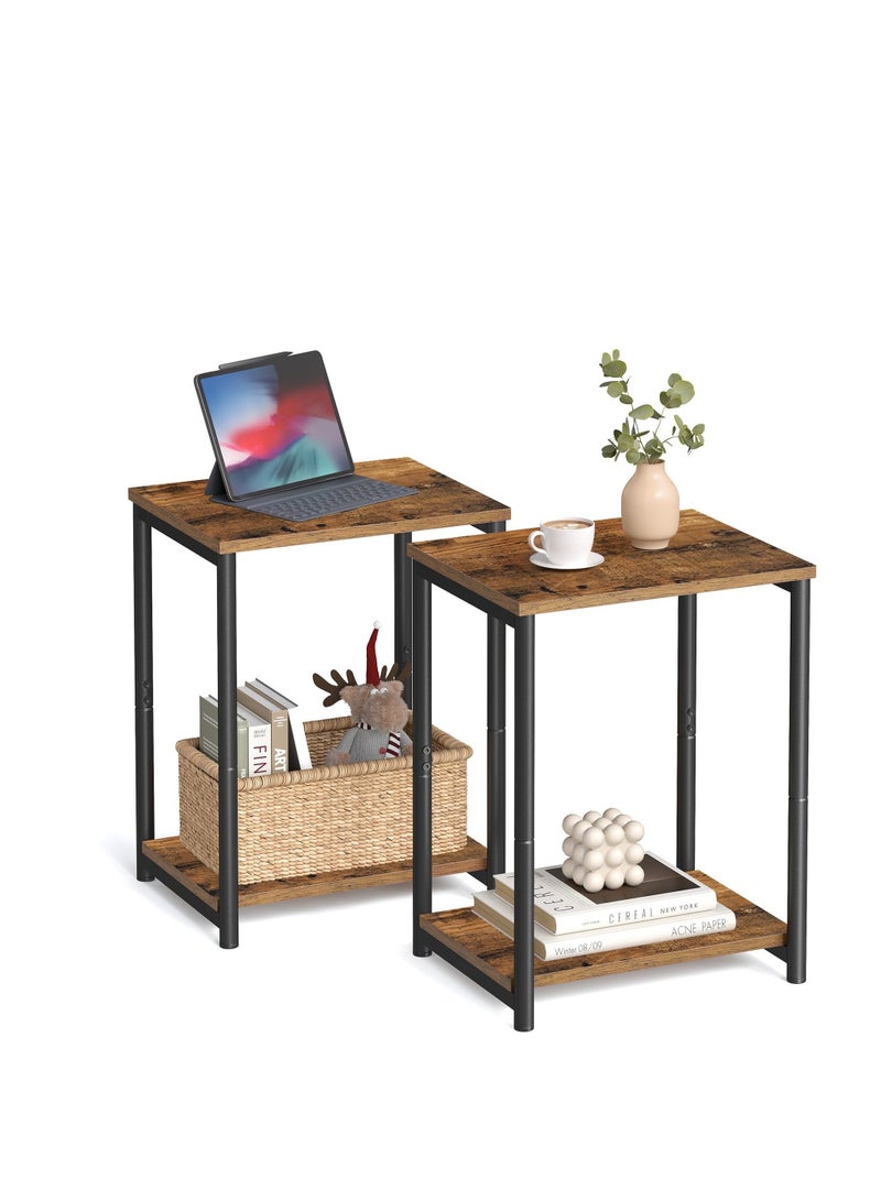 2 Tier Small Coffee Table Sofa Table Nightstand Bedside Table Living Room, Bedroom, Office, Rustic Brown and Black - Image 1