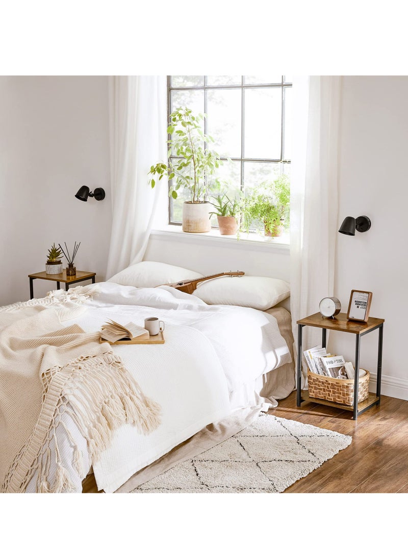 2 Tier Small Coffee Table Sofa Table Nightstand Bedside Table Living Room, Bedroom, Office, Rustic Brown and Black - Image 5