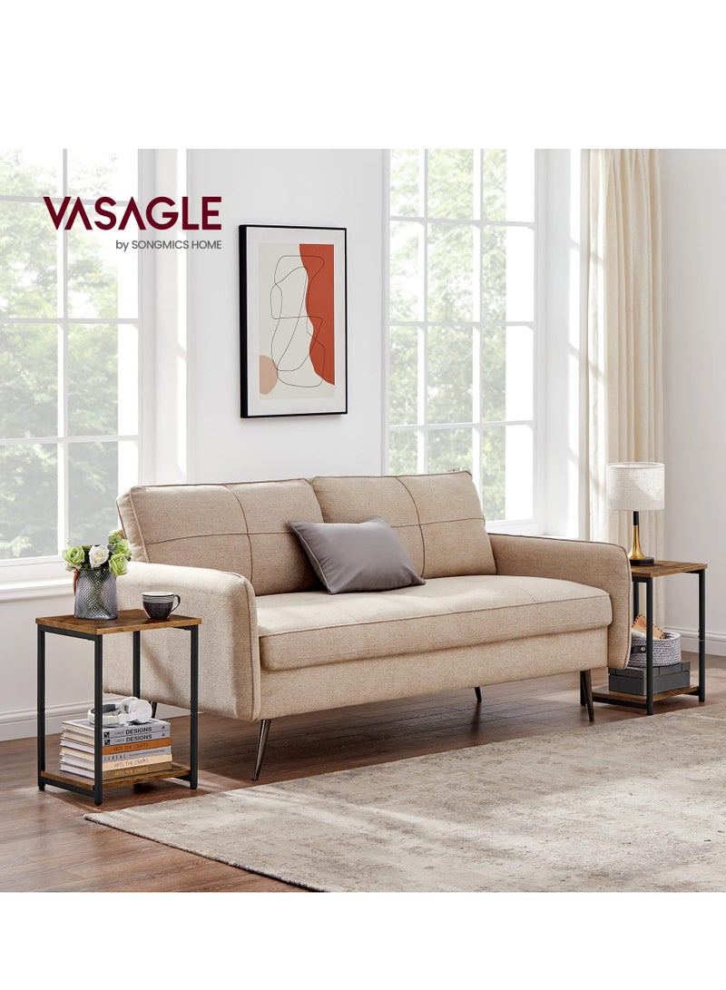 2 Tier Small Coffee Table Sofa Table Nightstand Bedside Table Living Room, Bedroom, Office, Rustic Brown and Black - Image 4