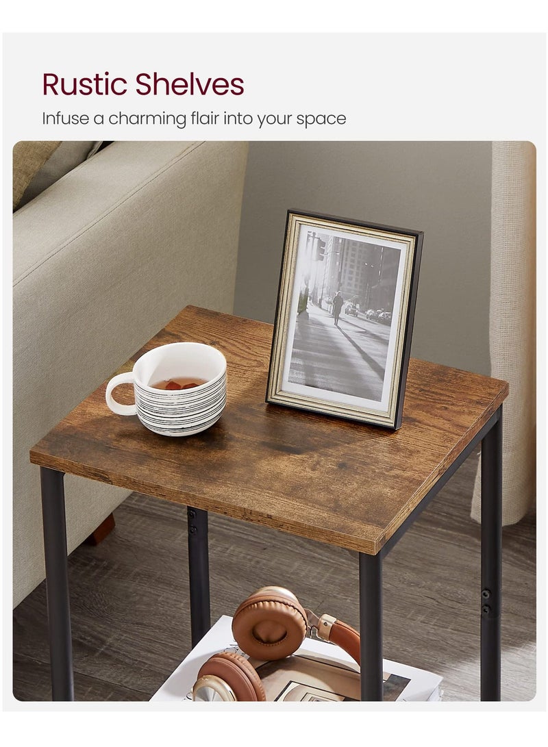 2 Tier Small Coffee Table Sofa Table Nightstand Bedside Table Living Room, Bedroom, Office, Rustic Brown and Black - Image 3