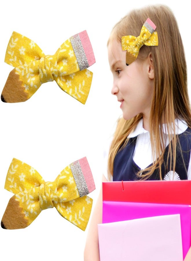مشابك شعر على شكل فيونكات على شكل أقلام رصاص للعودة إلى المدرسة. مشابك شعر صفراء مزينة بالزهور مرسومة يدويًا على شكل فيونكات على شكل أقلام رصاص، مثالية لأول يوم دراسي لطلاب رياض الأطفال والصفوف من الأول إلى الخامس. إكسسوارات شعر - Image 1