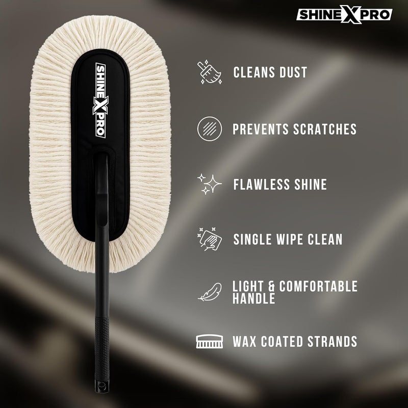 shinexpro Car Duster - Lint-Free & Scratch-Free Car Cleaning Brush with Long Handle - Car Dust Cleaner with Paraffin Wax Coating for 2x Better Cleaning Performance - Car Cleaning Brush - Image 2